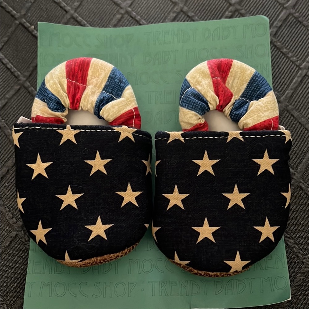 Patriotic custom moccasins baby 6-9 months red white blue with Stars & Stripes